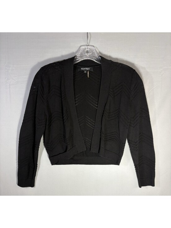 Ellen Tracy Sweaters - Ellen Tracy Black 100% Cotton Open Front Cropped Cardigan Chevron Knit Sz S